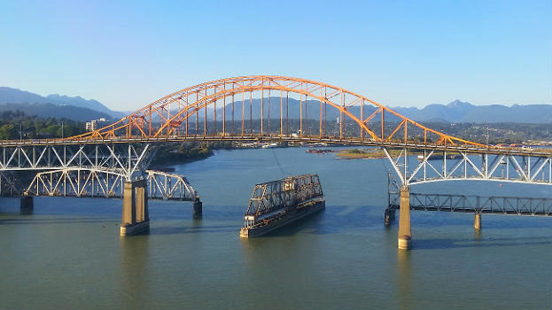 The Pattullo and New Westminster Bridges as viewed from the Skybridge.