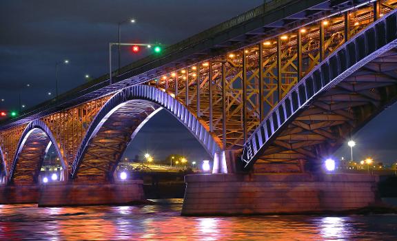 Peace Bridge from Fort Erie, with new lighting retrofit