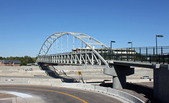 A combination pedestrian and bicycle bridge over Interstate-25 near Evans Avenue in Denver, Colorado. The unnamed bridge was opened in early 2015.
