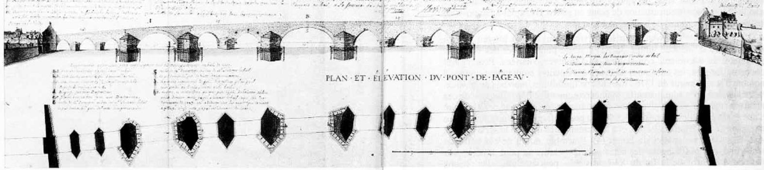 Plan et élévation de l'ancien pont de pierre de Jargeau, par l'ingénieur Mathieu le 25 janvier 1703