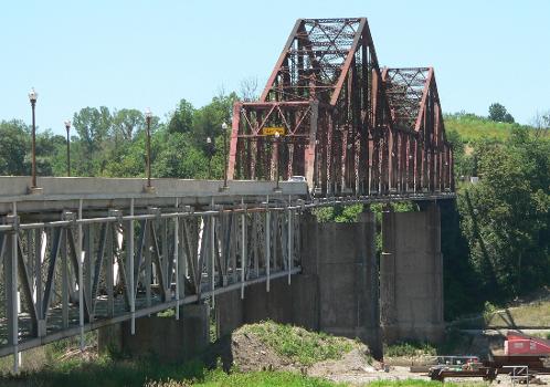 Bridge carrying U.S. Highway 34 across Missouri River east of Plattsmouth, Nebraska; seen from the northeast.
