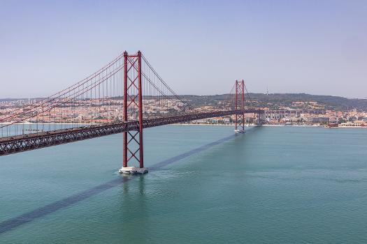 View from Christo Rei (Statue) on to Ponte 25 de Abril (Bridge) (Lisbon, Portugal)