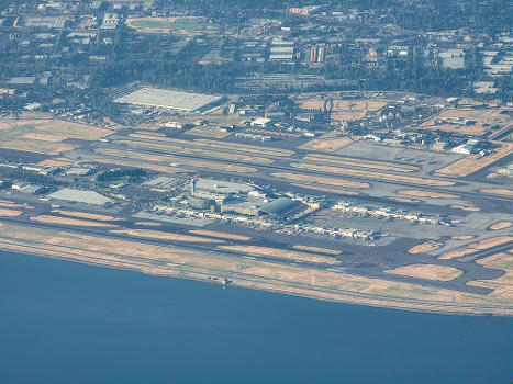 An aerial shot of Portland International Airport in August 2022, looking southeast.