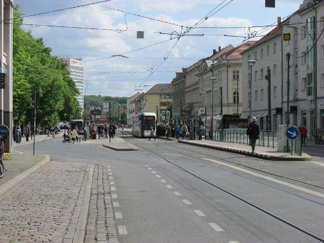 Tram stop at Platz der Einheit, Friedrich-Ebert-Straße, Potsdam.
