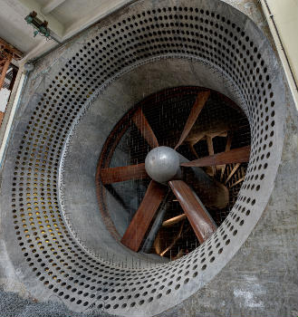 The impressive 24' Fan Blades inside the Q121 wind tunnel building at the historic Royal Aircraft Establishment in Farnborough, Hampshire.