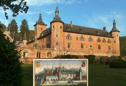 Rixensart : le château en 2009 et gravure du 18e siècle