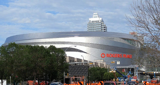 Rogers Place nearly completed, as seen from corner of 106th Street.