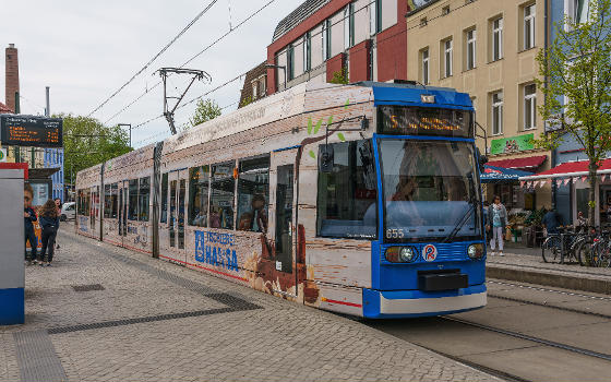 Tram at Doberaner Platz in Rostock, Germany