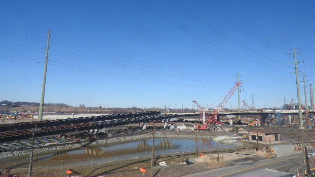 Looking northeast from PATH train at construction site of the new Route 7