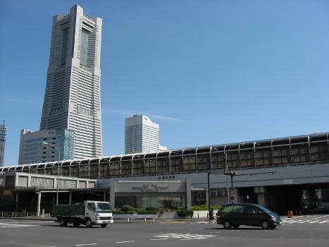 Sakuragicho Station in Yokohama with the Yokohama Landmark Tower in the background