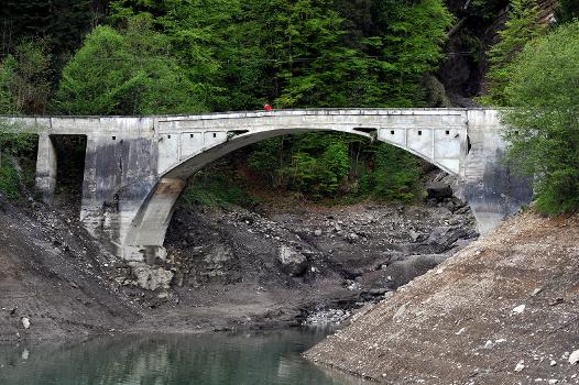 Bridge over the Schrähbach : Bridge over the Schrähbach at the Wägitalersee by Robert Maillart, built 1924; Schwyz, Switzerland.
Clearly visible the reinforcing pads between the bars and above the abutments built in 1933.