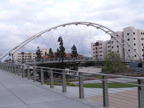 The pedestrian bridge that connects several dorms to the SDSU campus.