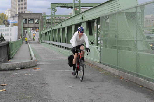 Bicycles headed south on University Bridge, Seattle, Washington.