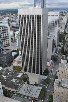 Rainier Tower. Point of view is the 48th floor of 1201 Third Avenue, Seattle, Washington.