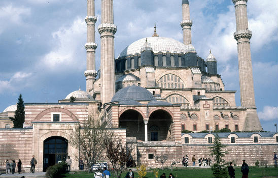 Selimiye mosque in Edirne, Turkey:built by architect Sinan for Sultan Selim II. The mosque is the pinnacle of classical Ottoman building. Sinan called the Princes’ (Şezade) Mosque in Istanbul his apprentice work, the Süleymaniye his journeyman’s work, and the Selimiye his masterpiece. He was 85 when he finished it.
