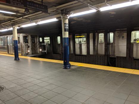 A shuttle (S) train at Fulton Street Station
