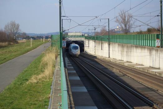 Southern end of Siegauen Tunnel in Sankt Augustin, Germany, with an ICE 3