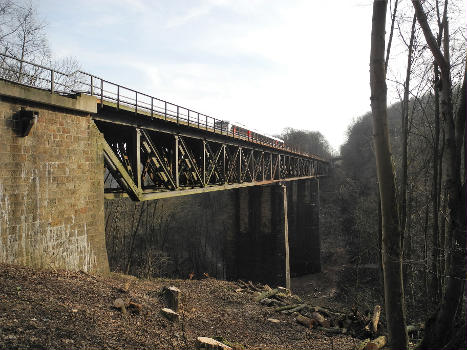 Solingen, Remscheider Straße, Westseite der Windfelner Brücke nach Süden, es nähert sich eine S-Bahn Richtung Ohligs