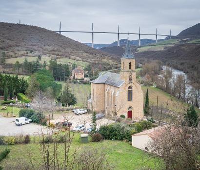 Saint Christopher church in Peyre in commune of Comprégnac, Aveyron, France