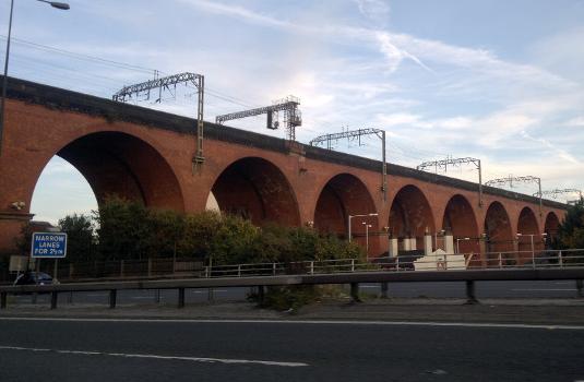 Stockport Viaduct. Carries the West Coast Main Line