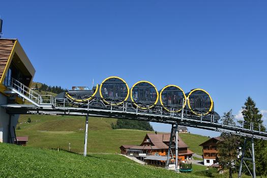 Funiculaire Schwyz-Stoos arrivant à la station supérieure