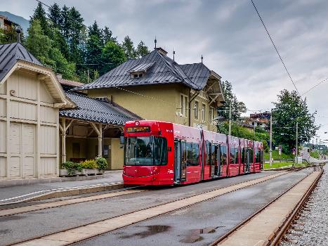 Station of the Stubay Valley Railway in Fulpmes. Stubai Valley, Innsbruck-Land, Tyrol, Austria