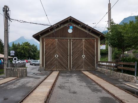 Carriage house at the station of the Stubay Valley Railway in Fulpmes. Stubai Valley, Innsbruck-Land, Tyrol, Austria