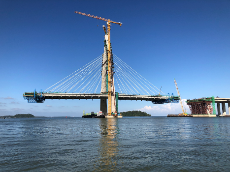 The partially completed cable-stayed bridge at the Kota Batu end of the Temburong Bridge construction project Feb 2019