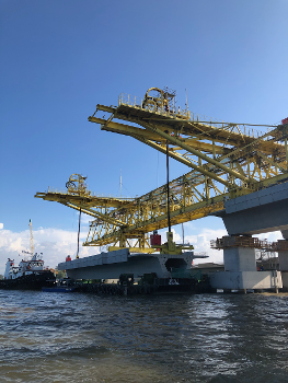 The last bridge sections being raised at the Tanjung Kulat end of the Temburong Bridge construction project Feb 2019 (8)