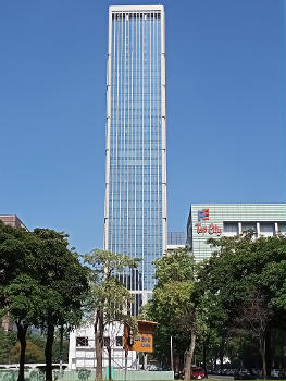 The Landmark skyscraper tops out at 192 meters, view looking northeast from the Summer Green Park in Taichung City.