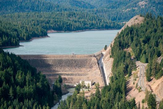 Tieton Dam seen from the North at Lava Point, WA. At right is Washington Highway 12.