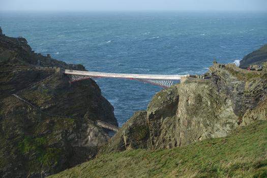 The new and the old Tintagel Castle bridge in Tintagel, Cornwall, England