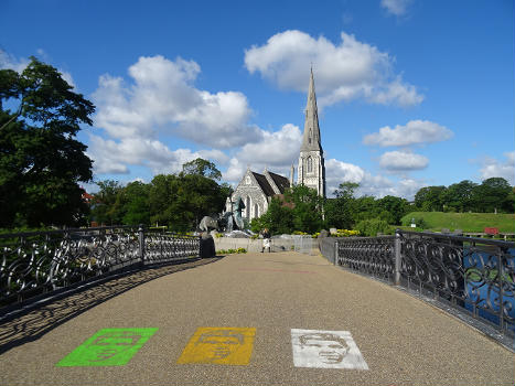 The bridge Gefionbroen and the English St Albans Church