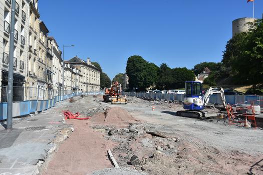 Travaux de voirie rue de Geôle juillet 2018 pour le chantier du tramway