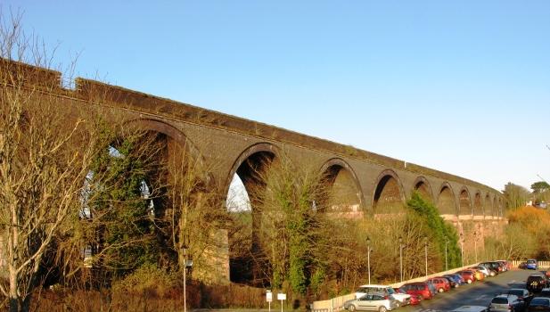 Truro viaduct in Cornwall, United Kingdom : It carries the Cornish Main Line above the city streets near the cathedral. The view is from Pydar Street looking eastwards.