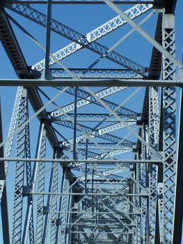 Trusses of the Milton-Madison Bridge over the Ohio River between Milton, Kentucky and Madison, Indiana.