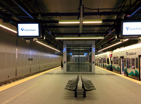 UW Link Light Rail station in Seattle, Washington. Inside on the platform level.