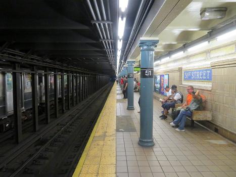 Uptown local platform at 51st Street station in September 2018