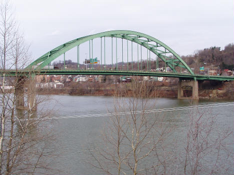The Vietnam Veterans Memorial Bridge is a four-lane arch-suspension bridge in the United States : It carries Interstate 470 over the Ohio River between Bridgeport, Ohio and Wheeling, West Virginia.