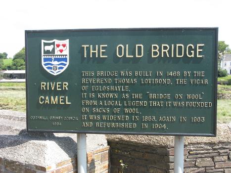 Information plaque at the west end of the Old Bridge, Wadebridge, Cornwall