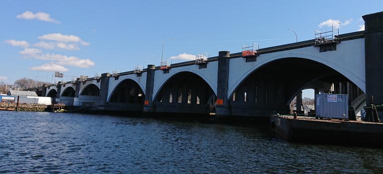 North face of the East Providence side of the span carrying the westbound lanes of Interstate 195 completed in 1969