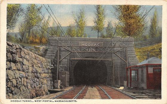 White border postcard of the west portal of the Hoosac Tunnel