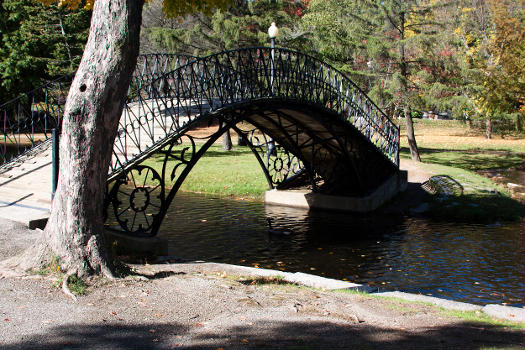 A view looking west at the "Iron Bridge" in Worcester Massachusetts' Elm Park.