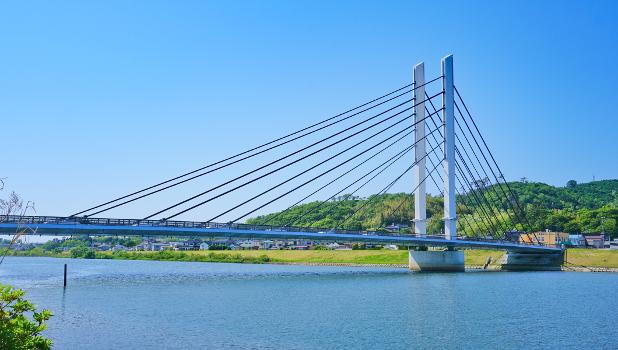 Yuri Bridge across the Koyoshi River, in Yurihonjo City, Akita, Japan