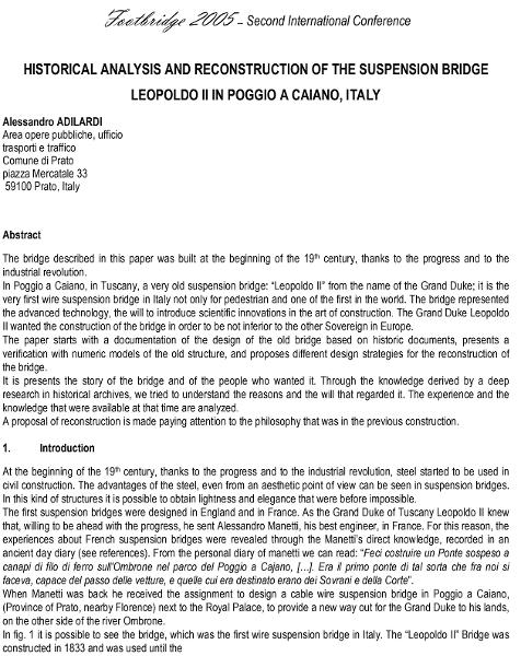  Historical analysis and reconstruction of the suspension bridge Leopoldo II in Poggio a Caiano, Italy