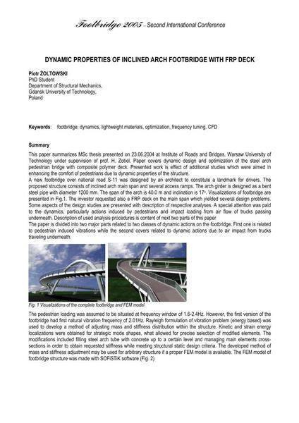  Dynamic properties of inclined arch footbridge with FRP deck