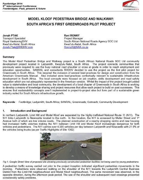  Model Kloof Pedestrian Bridge and Walkway: The First Greenroads SA Pilot Project