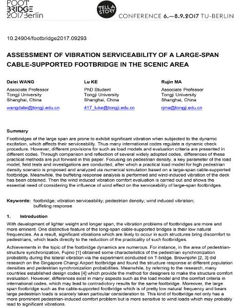  Assessment of Vibration Serviceability of a Large-Span Cable-Supported Footbridges in the Scenic Area