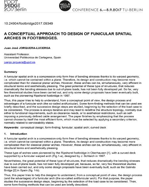 A Conceptual Approach to Design Of Funicular Spatial Arches In Footbridges