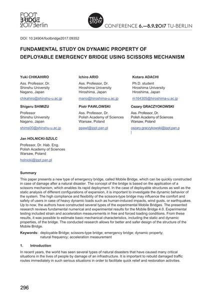 Fundamental Study on Dynamic Property of Deployable Emergency Bridge Using Scissors Mechanism